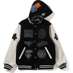 A BATHING APE® Shark Hooded Varsity Jacket